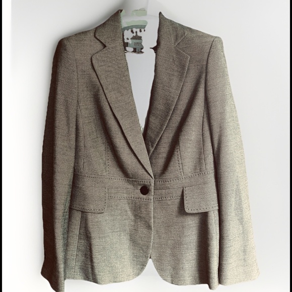 Marks and Spencer Black Beige Herringbone Blazer Jacket Single Breasted 8 (UK12 - Picture 1 of 17